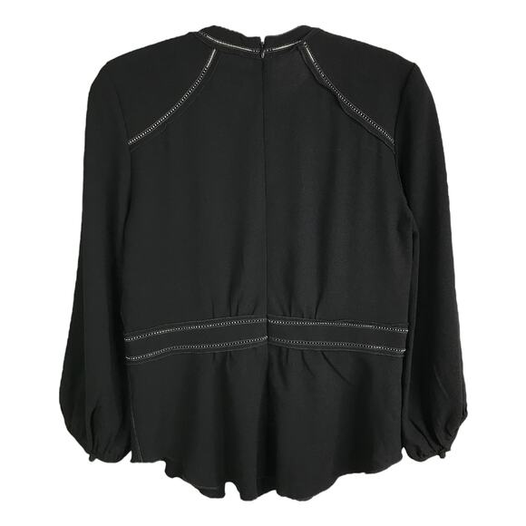 Isabel Marant Blouse top Womens 38 Black Puff Sleeves Cream Trim - Picture 3 of 7